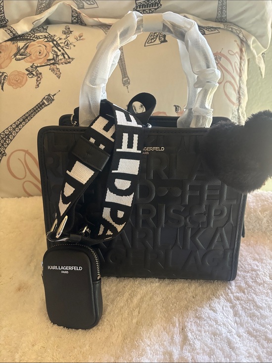 Karl Lagerfeld Handbags - NWT Karl Lagerfeld Black Embossed Shoulder Bag, W Pouch / EarPods